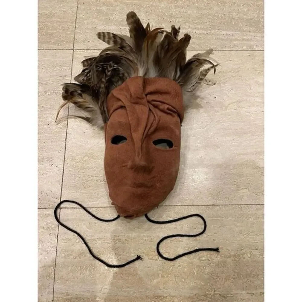 UNIQUE HANDMADE‎ VINTAGE Suede LEATHER/FEATHER MASK